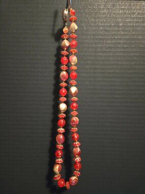 Necklace Red and Gold Plastic Beads Length 12" Vintage